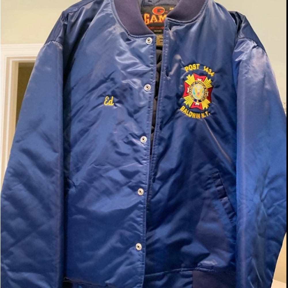 VFW U.S. Post 1434, Baldwin, N.Y. Navy Blue Nylon Jacket Quilted Lining Size 2XL